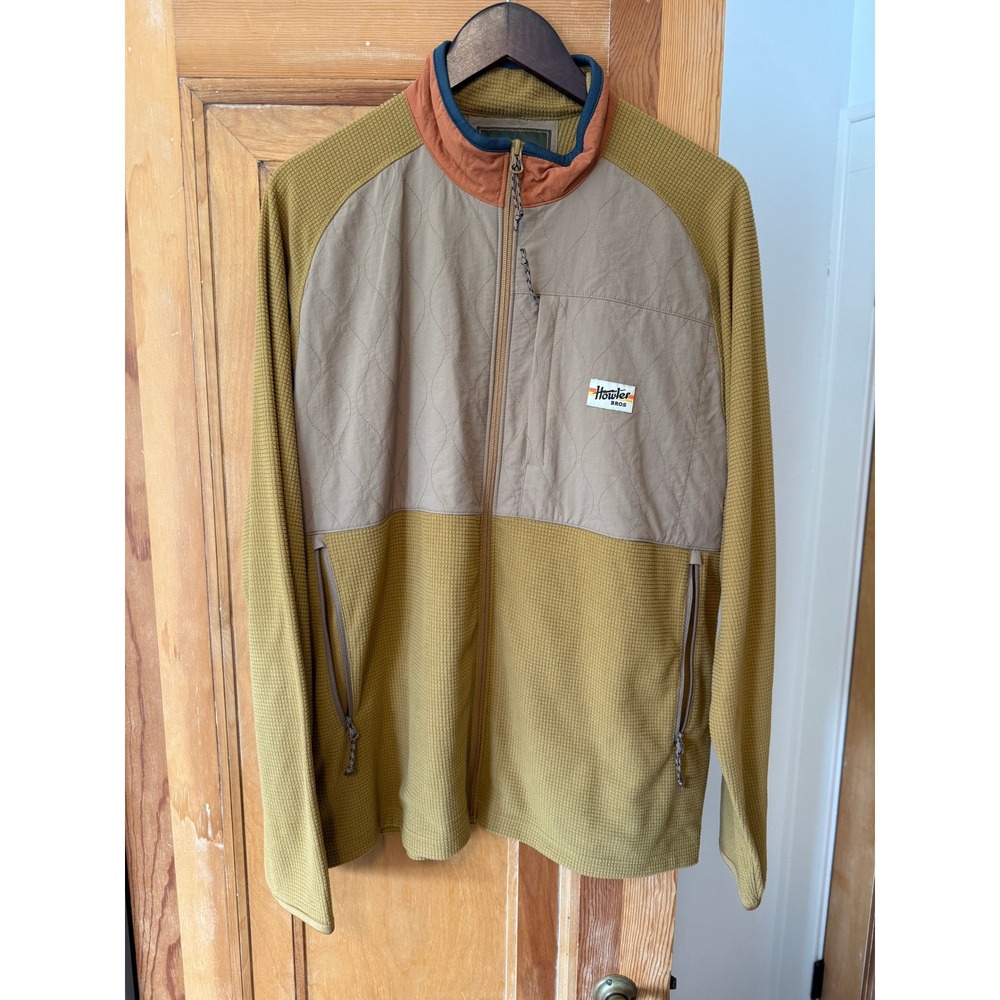 Howler Brothers Mens Waffle Knit Quilted Full Zip Jacket Gold Tan Large